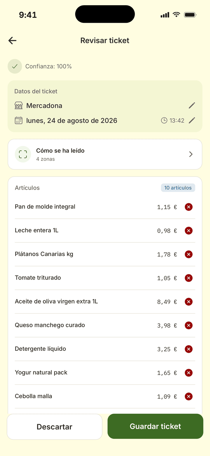 Reviewing a scanned Mercadona receipt before saving it